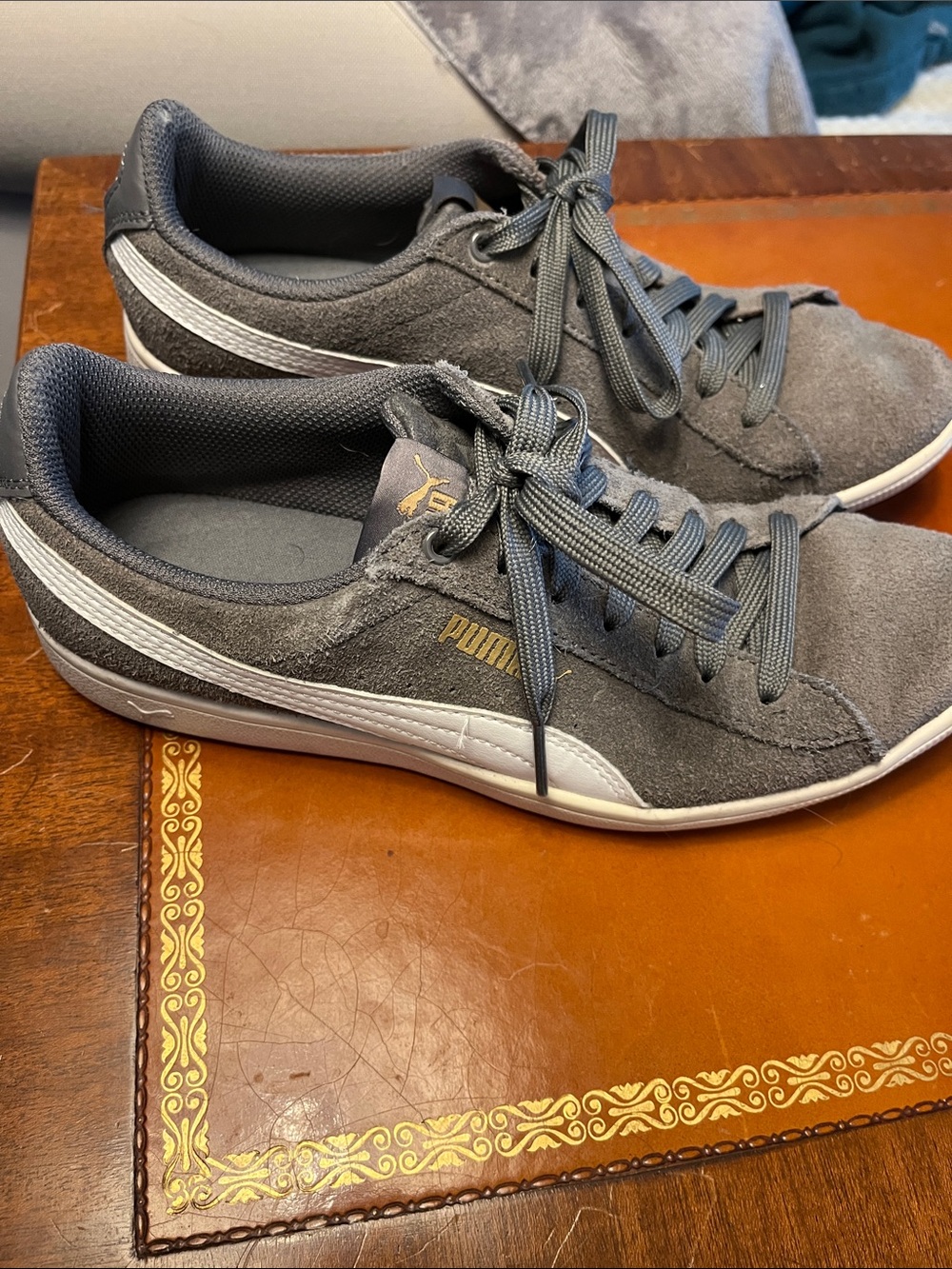 Puma Gray Suede Low-Profile Sneakers with White Formstrip